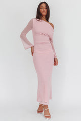 Alivya Asymmetric Neckline Knit Maxi Dress Pink