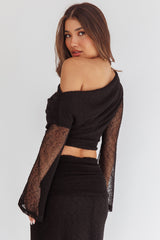 Alivya Asymmetric Shoulder Crop Top Black