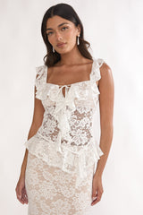 Kelina Ruffle Trim Lace Top White
