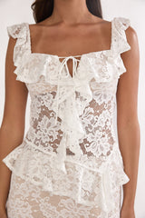 Kelina Ruffle Trim Lace Top White
