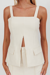 Like I Do Front Zip Sleeveless Top Cream
