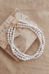 Roxanne Three Strand Baroque Necklace Pearl