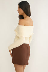 Orielle Wide Ruffle Off-Shoulder Top Cream