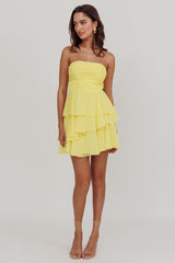 Veda Strapless Ruffle Mini Dress Lemon
