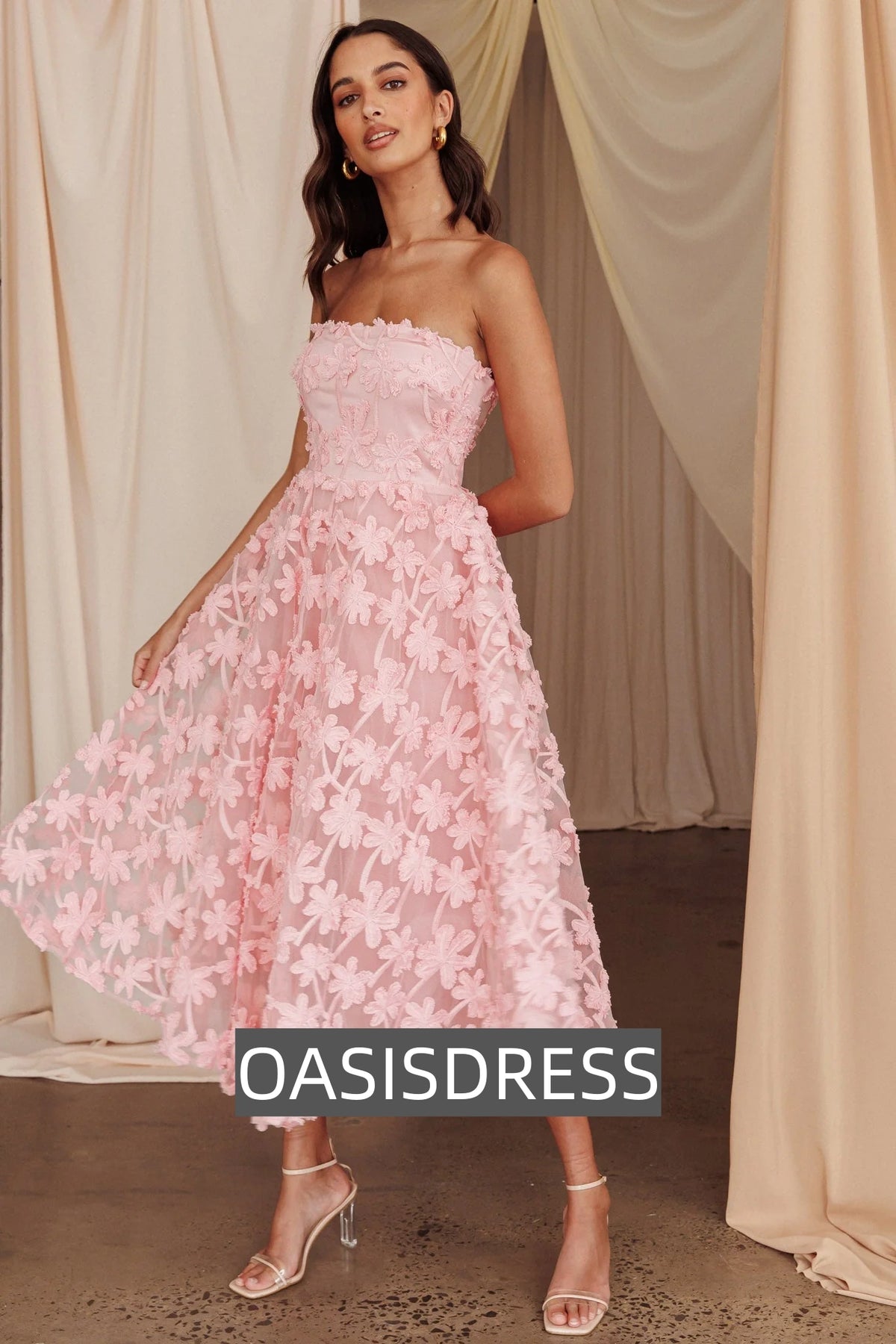 Dori Floral Embellished Midi Dress Blush