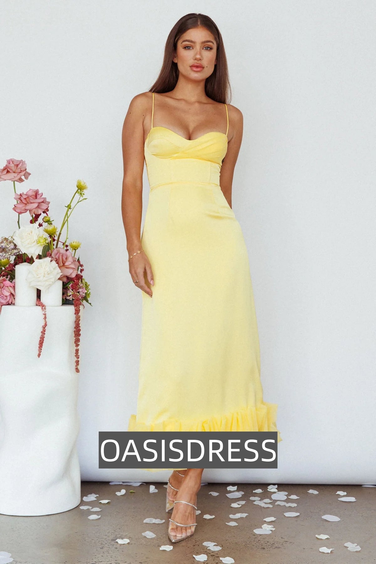 Buona Sera Hem Decoration Midi Dress Lemon