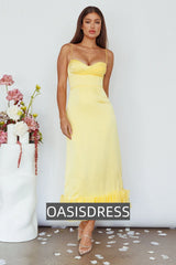 Buona Sera Hem Decoration Midi Dress Lemon