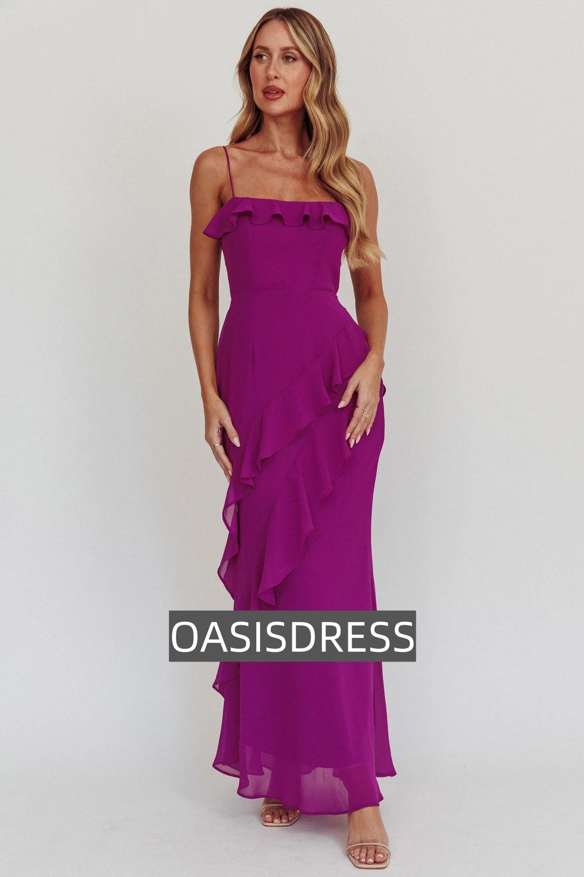 Actual Sunshine Ruffle Trim Maxi Dress Plum