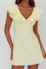 Unpredictable Layered Ruffle Neckline Mini Dress Butter
